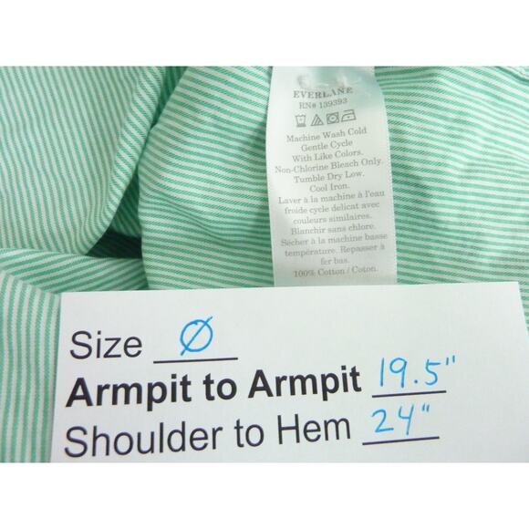 NWT Everlane Long Sleeve Button Down Cotton Mint Green Striped Shirt 0 - Picture 7 of 9